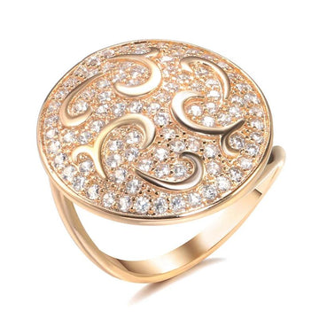 Luxury AAA Zircon Diamonds 14K Rolled Rose Gold Crystal Flowers Big Round Ring For Women - Engagement Jewellery